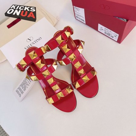 Valentino Roman Stud Calfskin Sandal 100mm Red 35-39